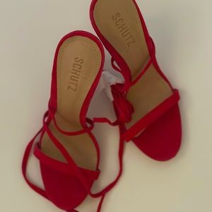 SCHUTZ Cloe Ankle Strap Wrap Suede Sandal